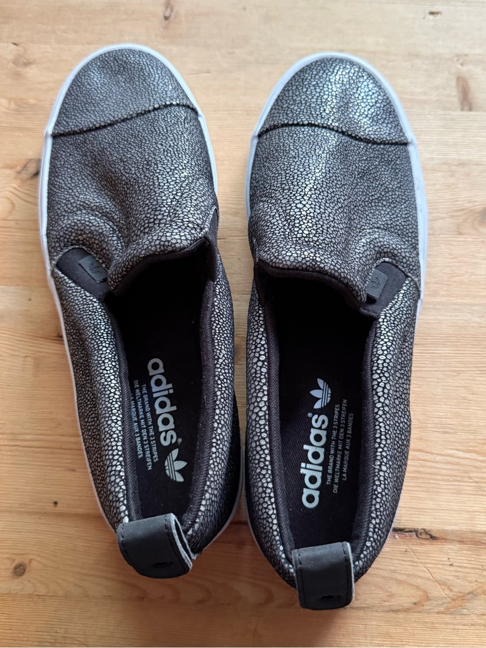 adidas Women's Slip-On Sneakers in Metallic Black and Silver